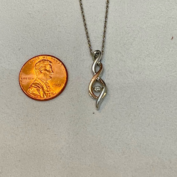 NWOT Genuine Floating Diamond, 10k Rose Gold & Sterling Silver Necklace - Picture 13 of 15